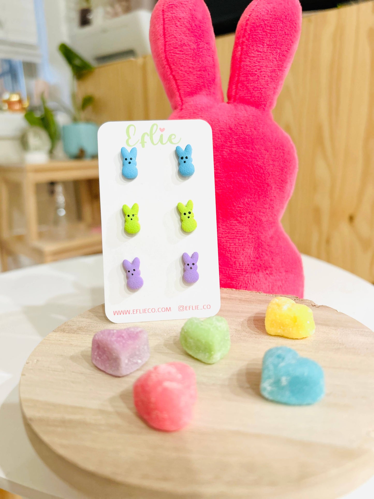 Easter Bunny Marshmallow Peeps Candy Stud Earrings