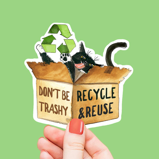 Recycle Box Cat - Funny Vinyl Sticker