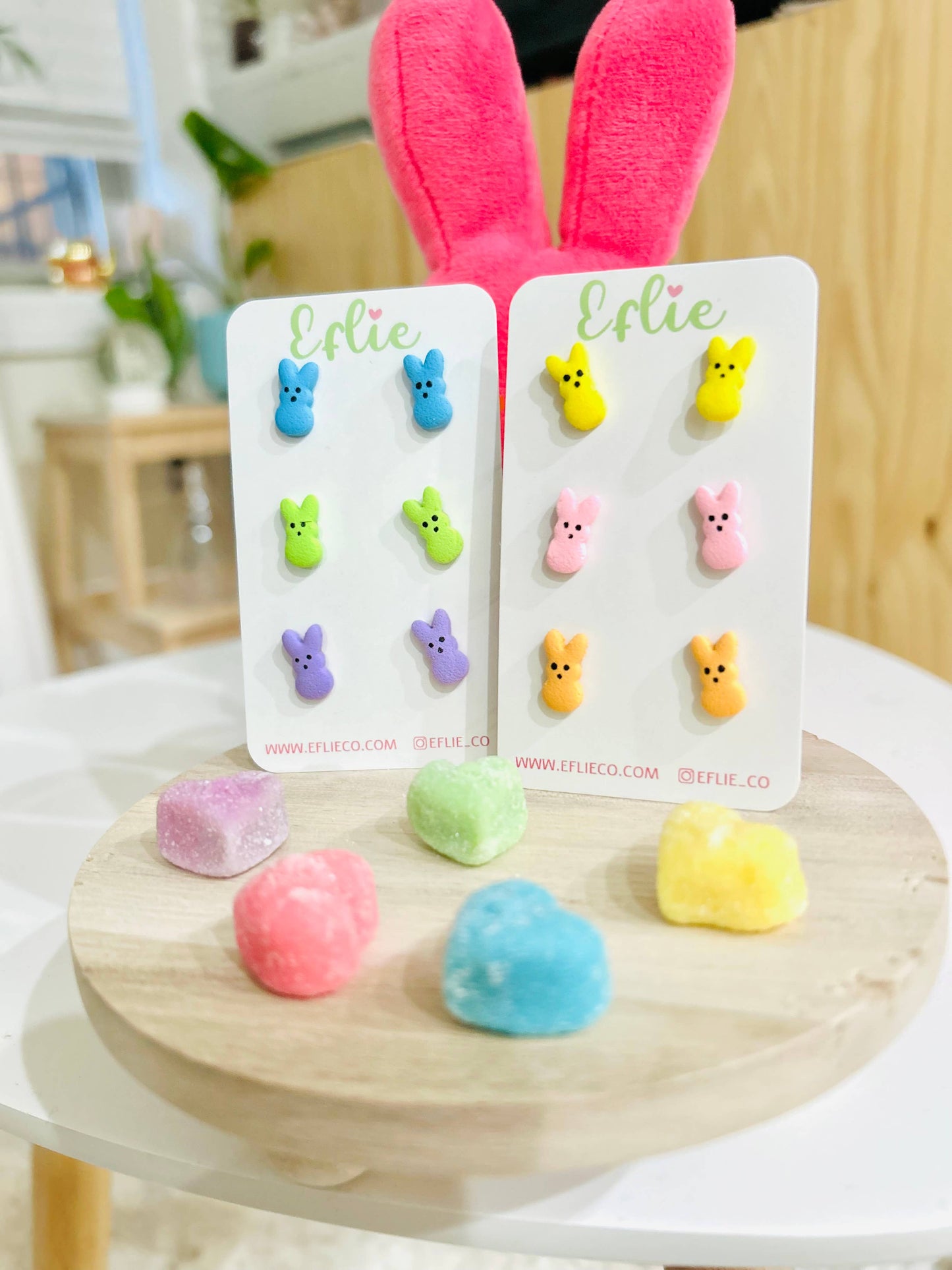Easter Bunny Marshmallow Peeps Candy Stud Earrings