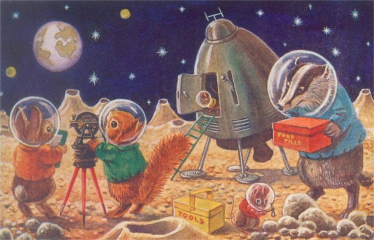 Postcard OS-53 Woodland Creatures on the Moon