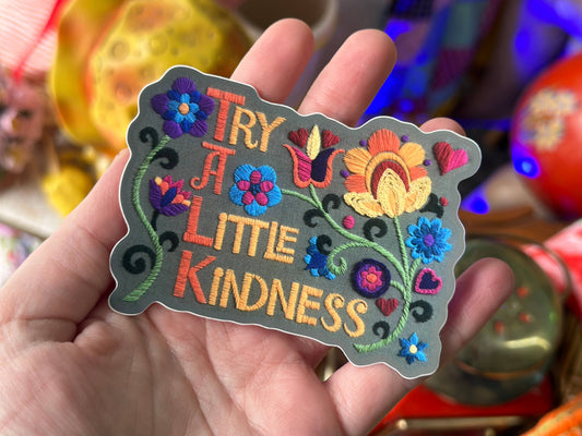 Try A Little Kindness Vintage Crewel Sticker