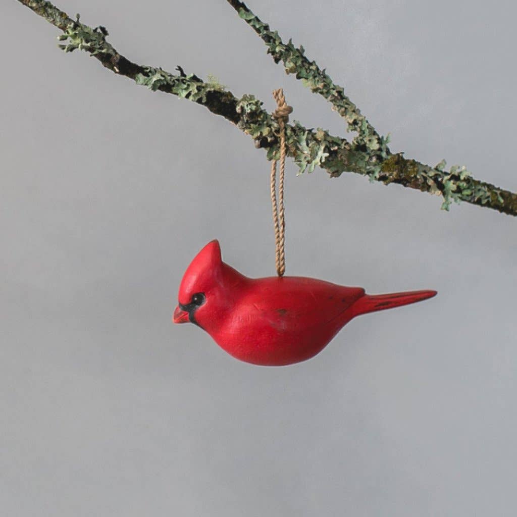 Hanging Cardinal Ornament - 2.5"H  -Carved Ornament