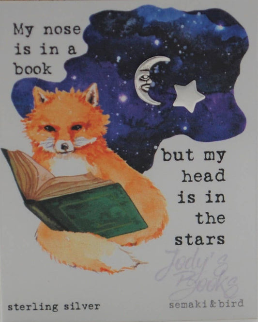 Star and Moon Book Lovers Studs - Sterling Silver