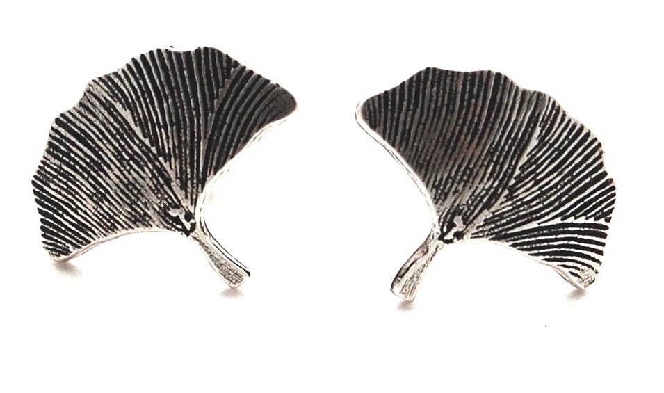 Ginkgo Leaf Stud Earrings - silver Natural History