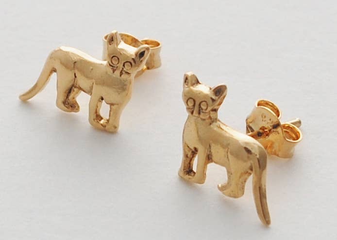 Cat Earrings - gold Natural History