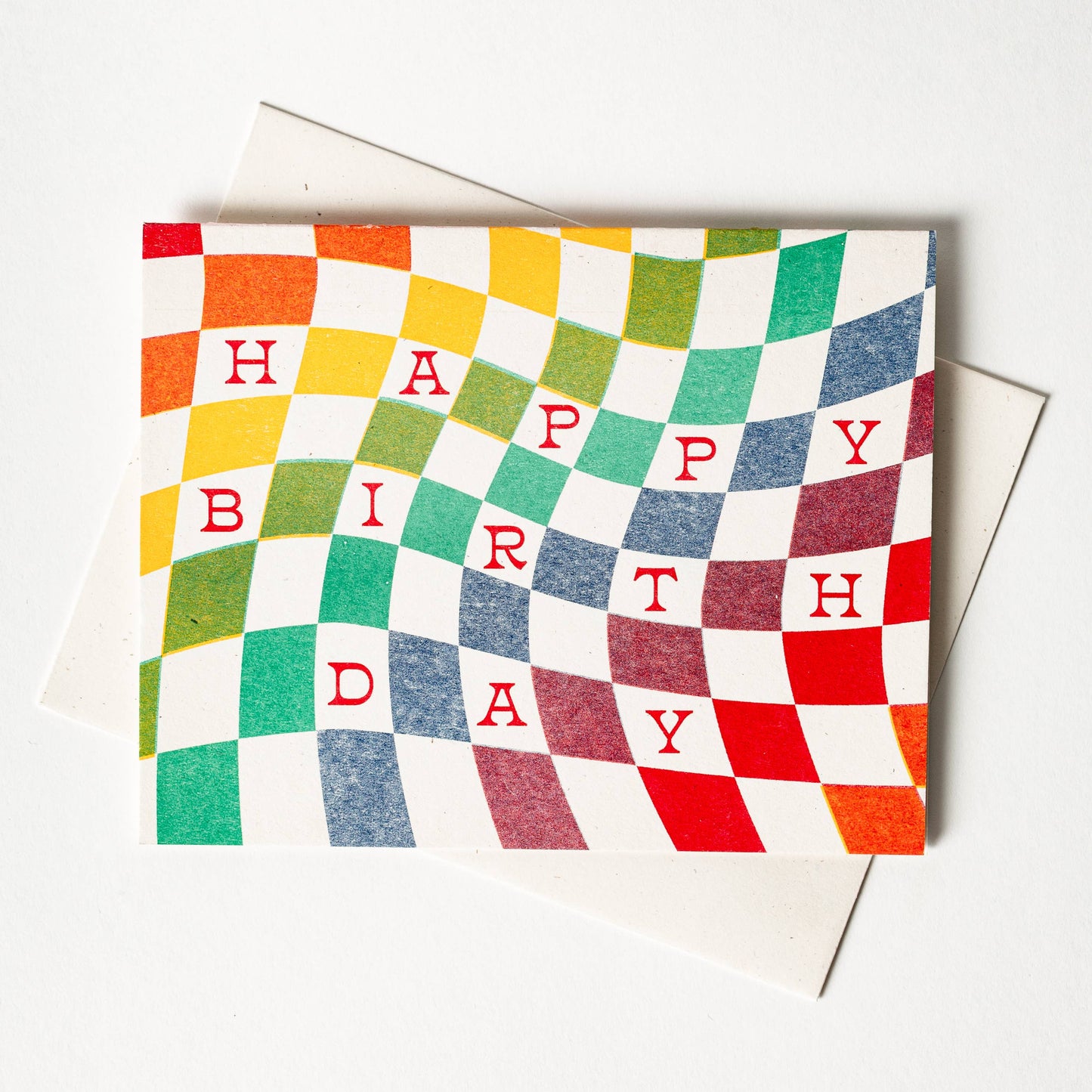 Rainbow Checkerboard Birthday - Risograph Card