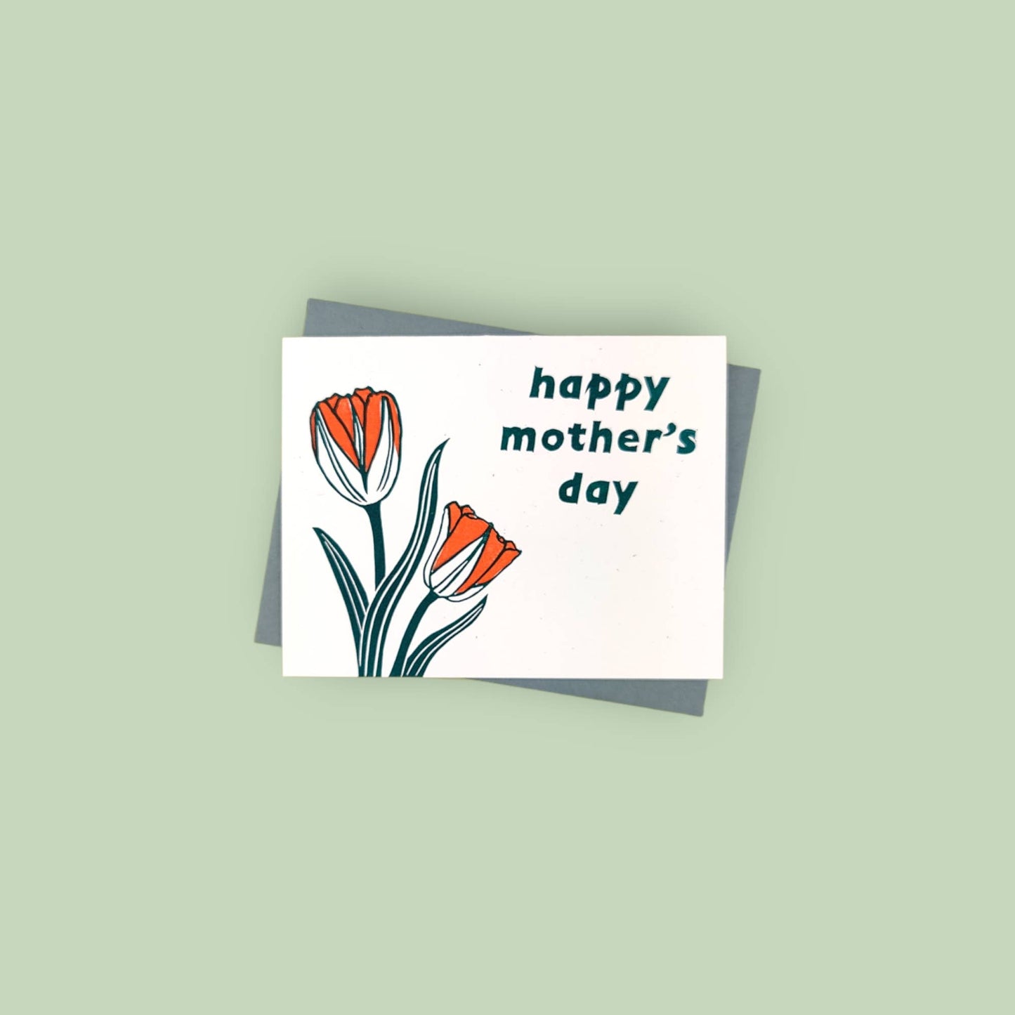 Handprinted linocut mother's day tulips card