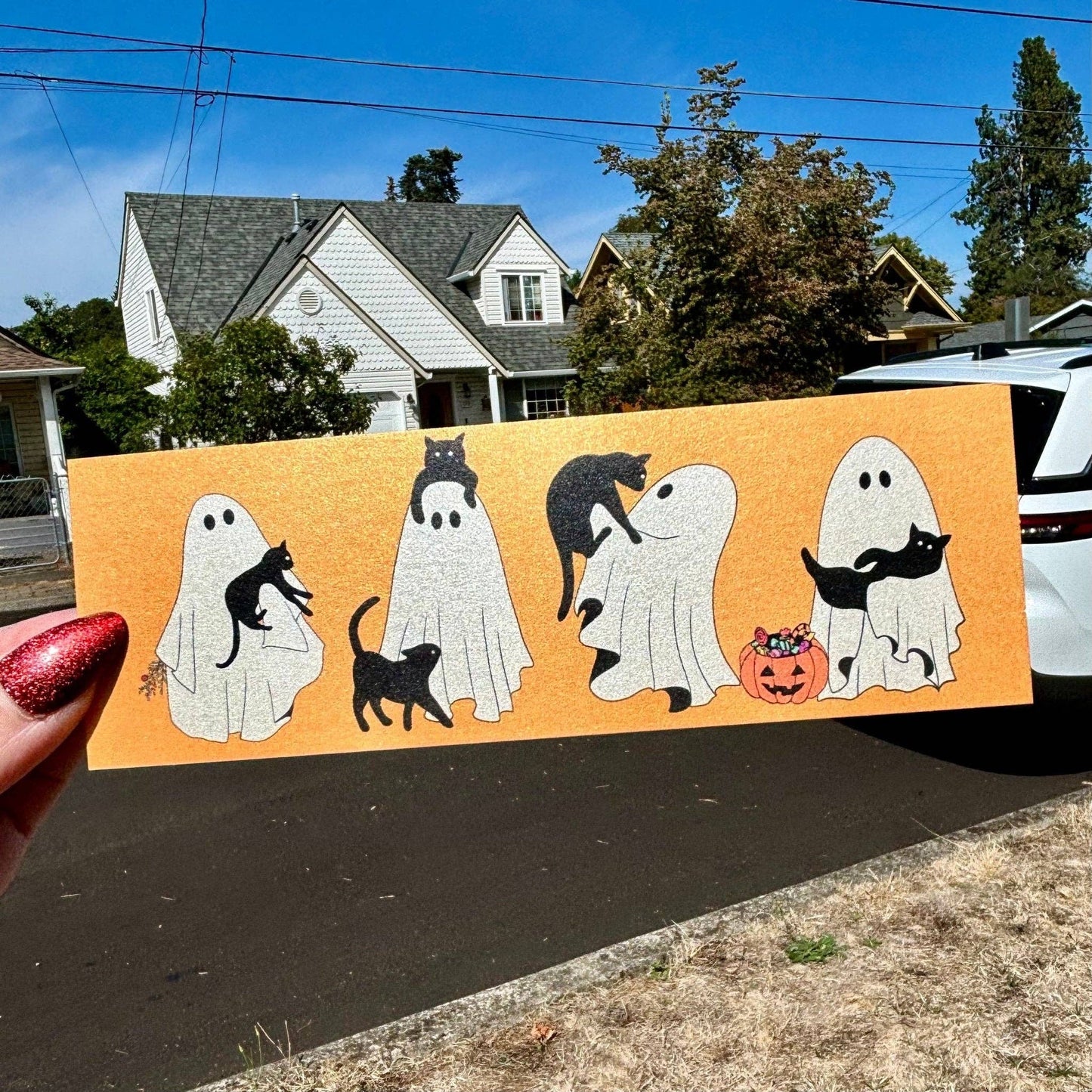 Ghosts with Cats Cardstock Bookmark - Pearl Matte Finish