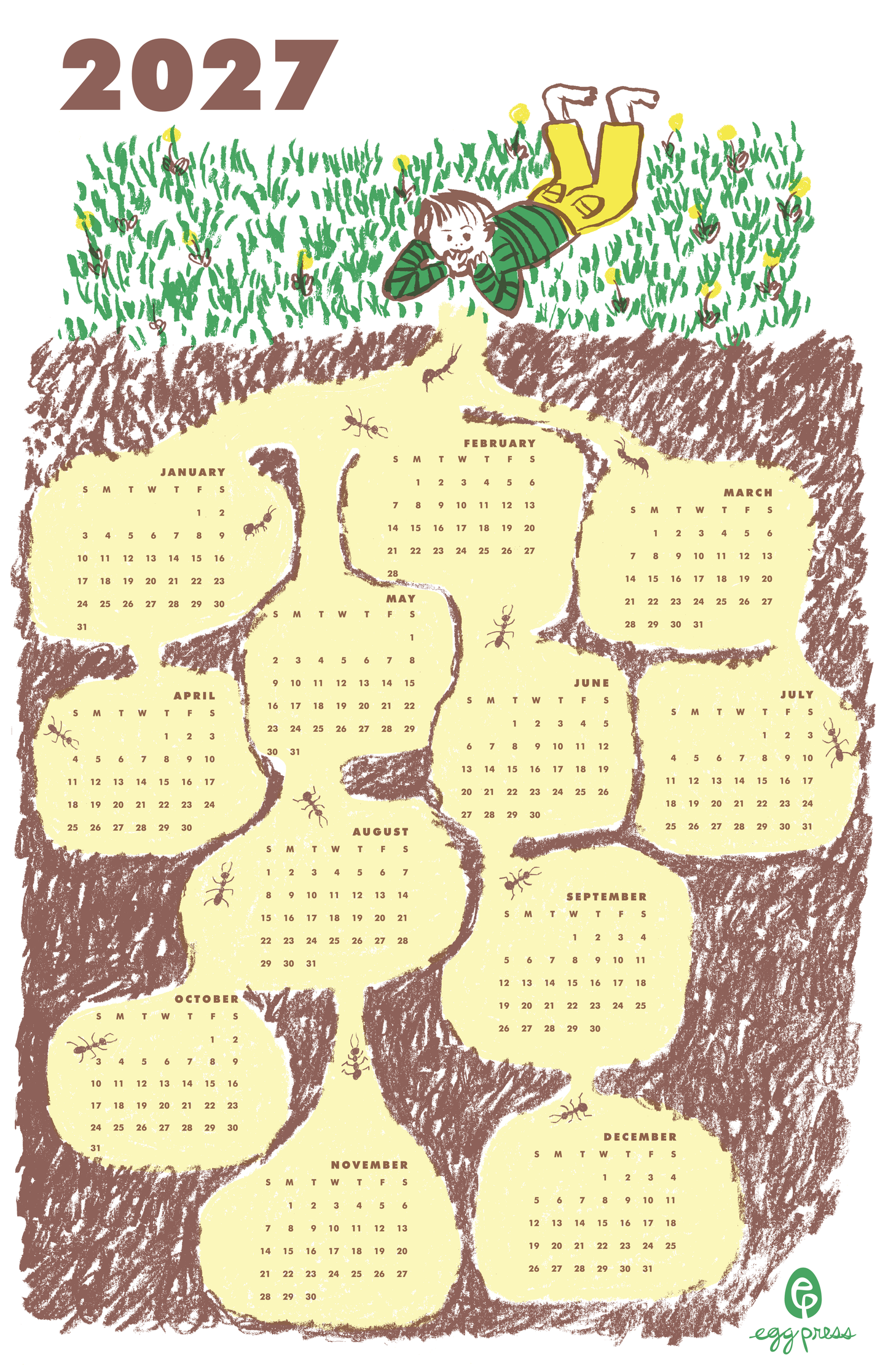 Ant Hill 2027 Calendar Illustrated Risograph Print