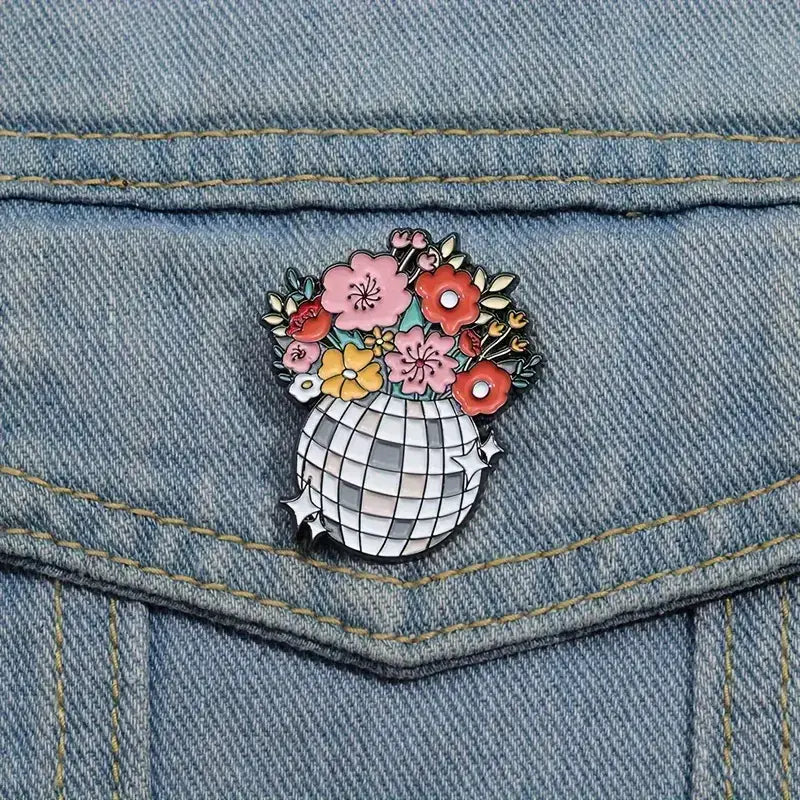 Disco Ball Flower Enamel Pin