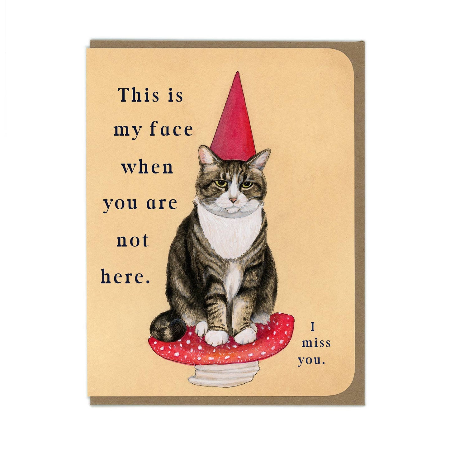MISS YOU - Garden Gnome Kitty - Greeting Card