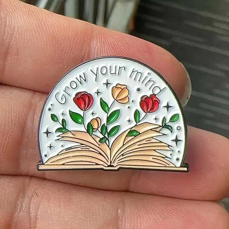 Grow Your Mind Floral Book Enamel Pin