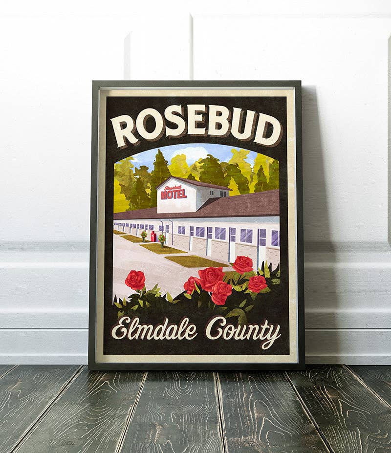 Rosebud Motel Elmdale County Retro Vintage Travel Poster