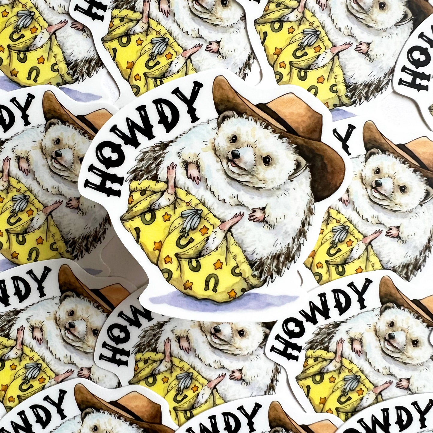 Howdy Cowboy Hat Hedgehog Swimsuit Sticker