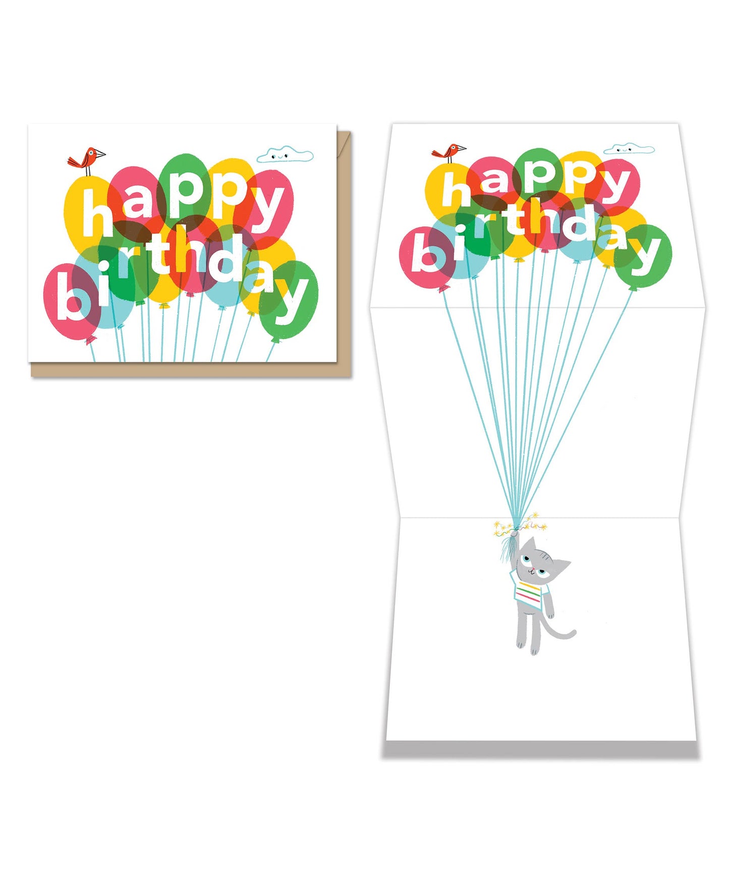 Birthday Balloon Kitty Tri-fold Greeting Card