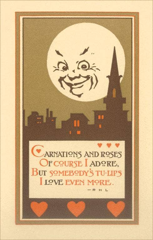 Postcard SQ-43 Leering Moon and Love Poem