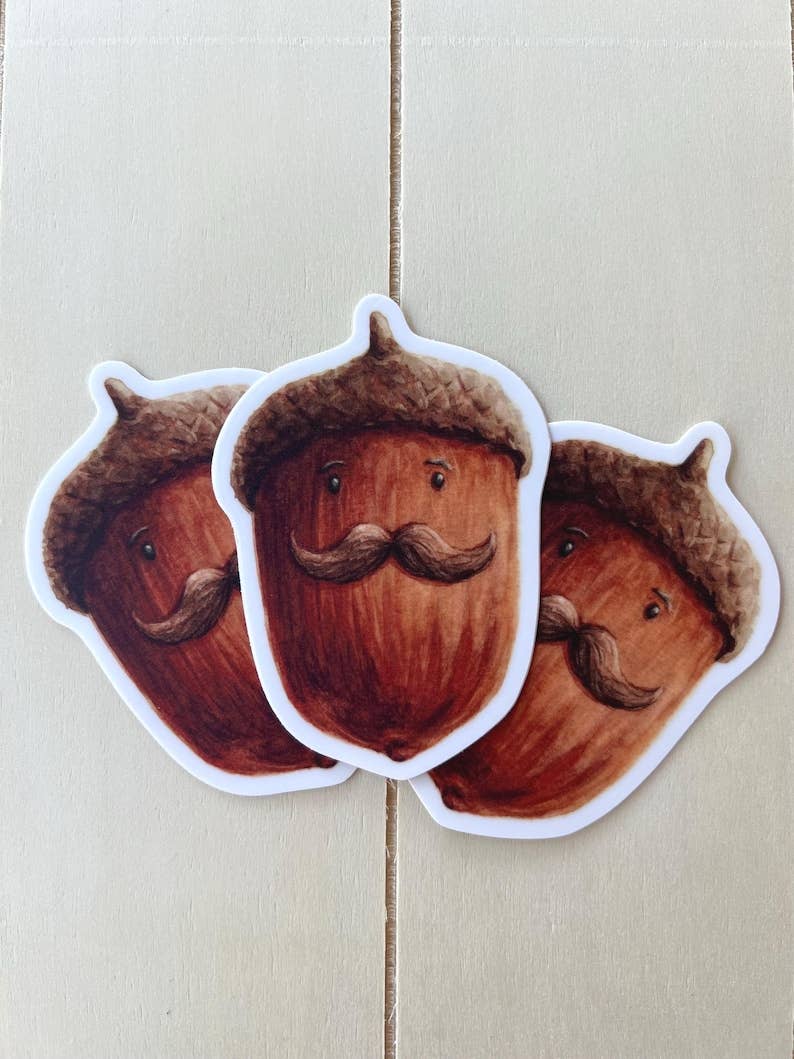Acorn Mustache Sticker | Waterproof Vinyl