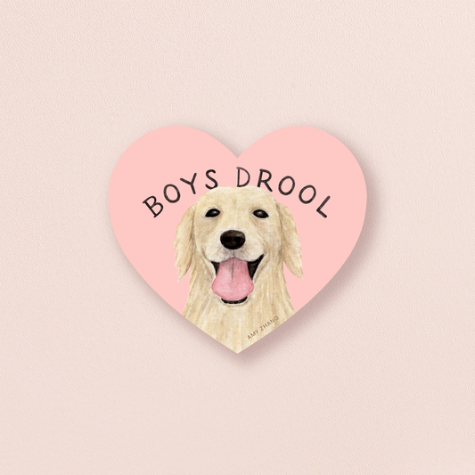 Boys Drool Golden Retriever — Funny Dog Lovers Heart Sticker