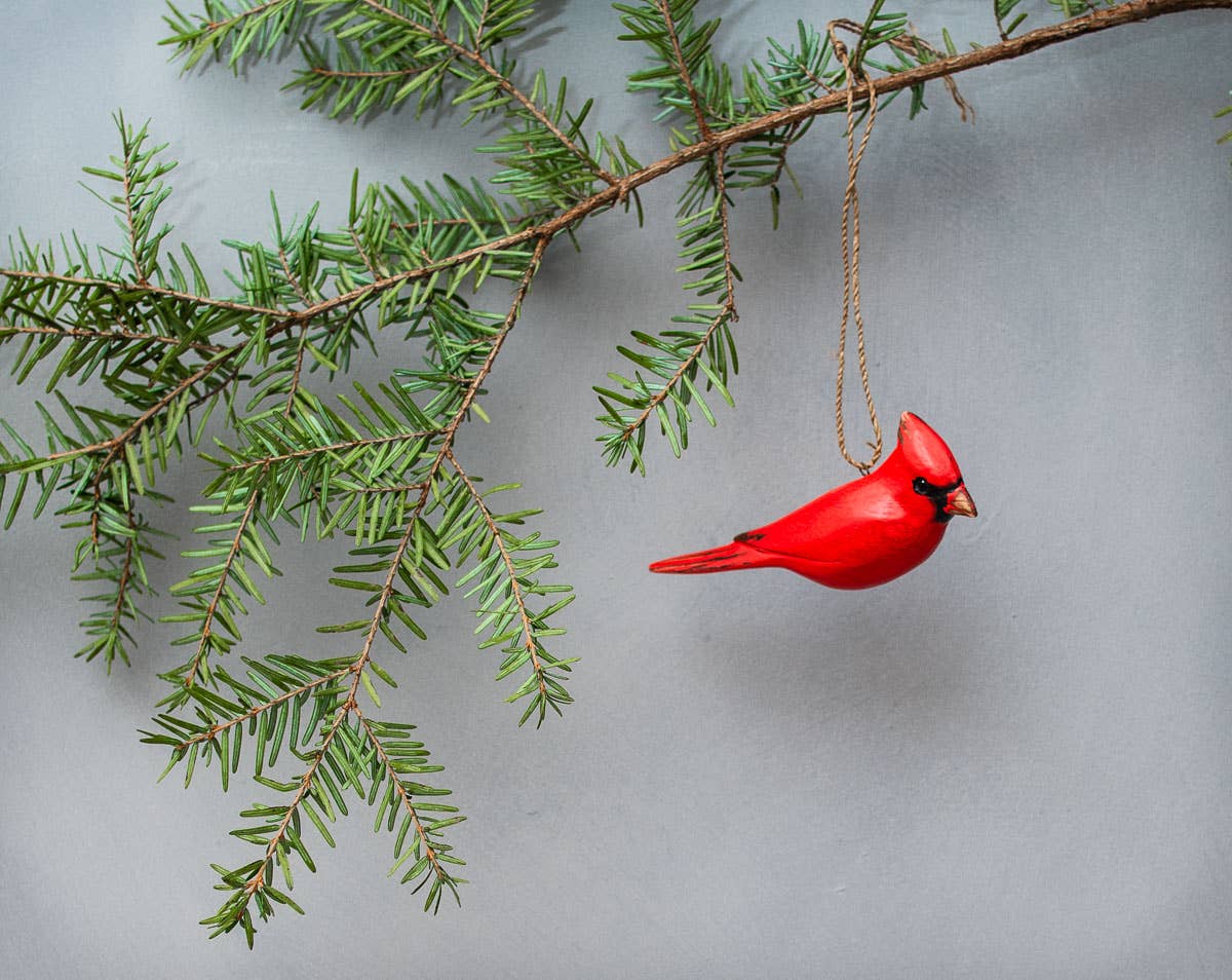 Hanging Cardinal Ornament - 2.5"H  -Carved Ornament