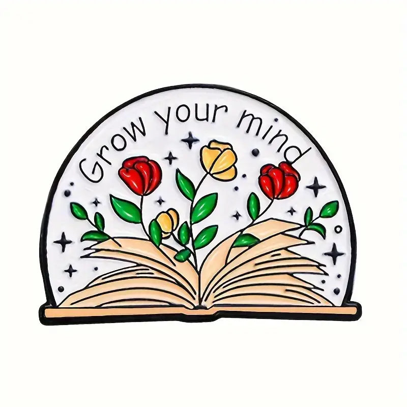 Grow Your Mind Floral Book Enamel Pin