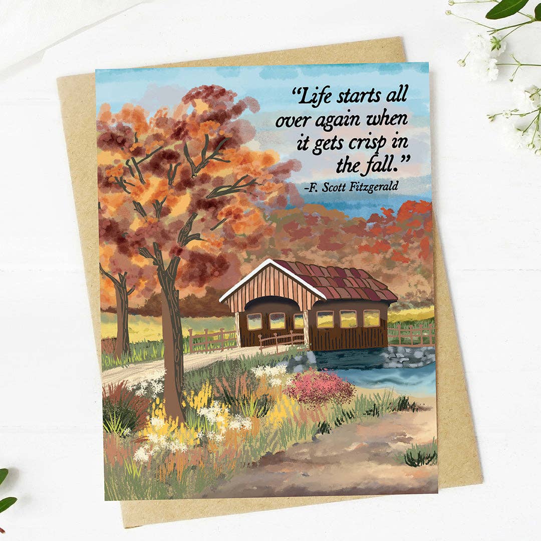 "Life starts over again" F.Scott Fitzgerald Cabin Fall Card