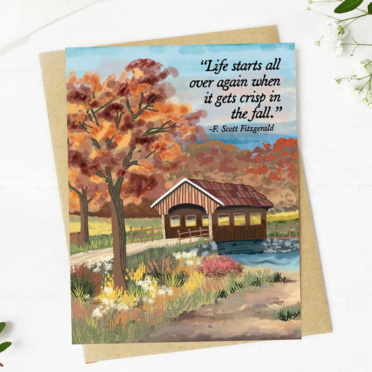 "Life starts over again" F.Scott Fitzgerald Cabin Fall Card
