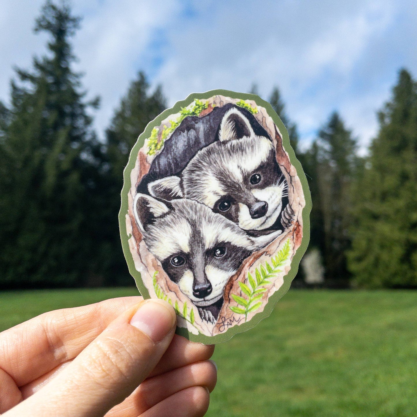Baby Raccoons 3.5" Medium Vinyl Sticker dishwasher safe