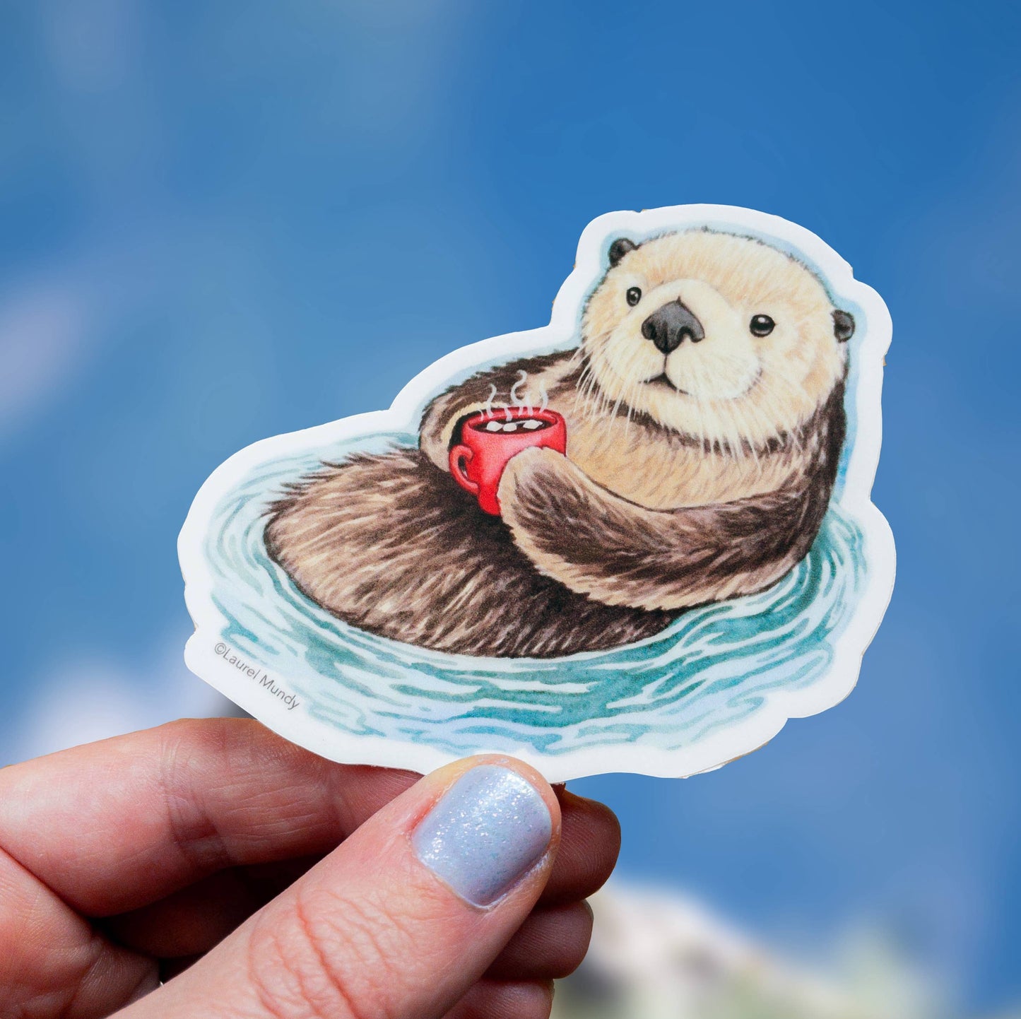 Cozy Sea Otter 3" Medium Vinyl Sticker Waterproof