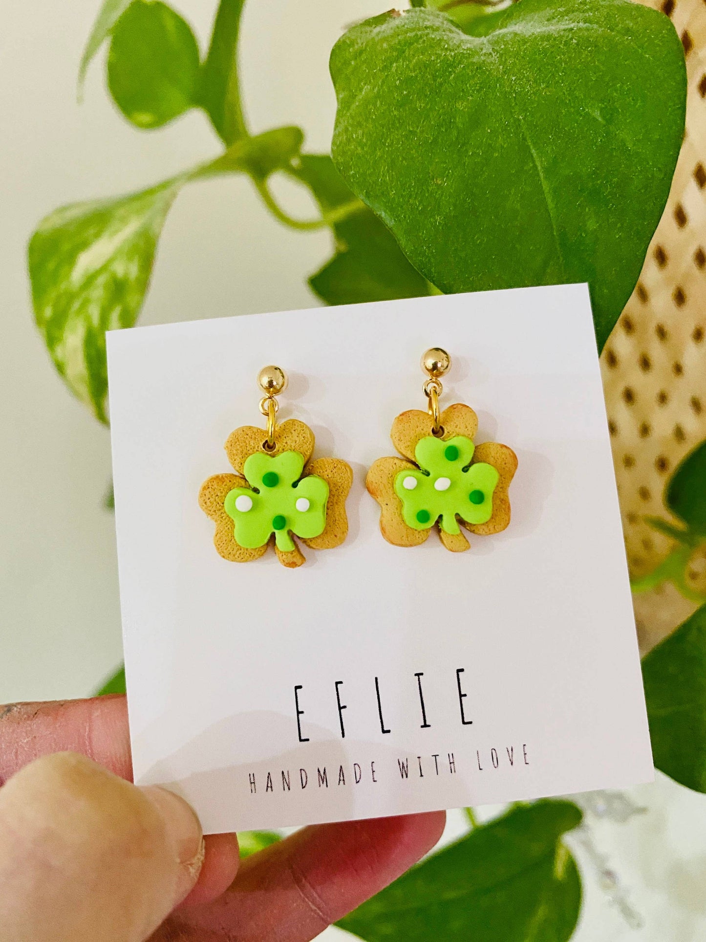 Saint Patrick's Day Shamrock Polymer Clay Stud Earrings
