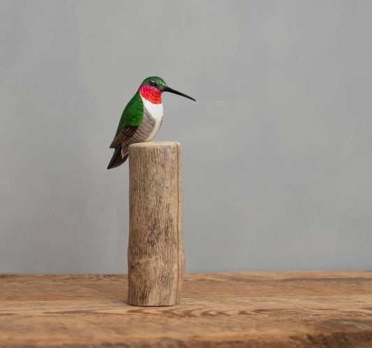 Humming Bird -Perched - 7.5"H -Wooden Figurine