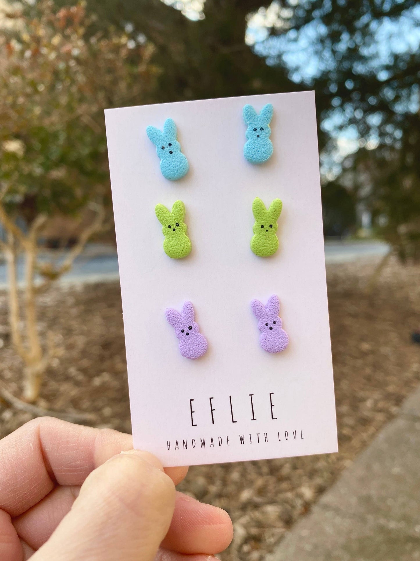 Easter Bunny Marshmallow Peeps Candy Stud Earrings