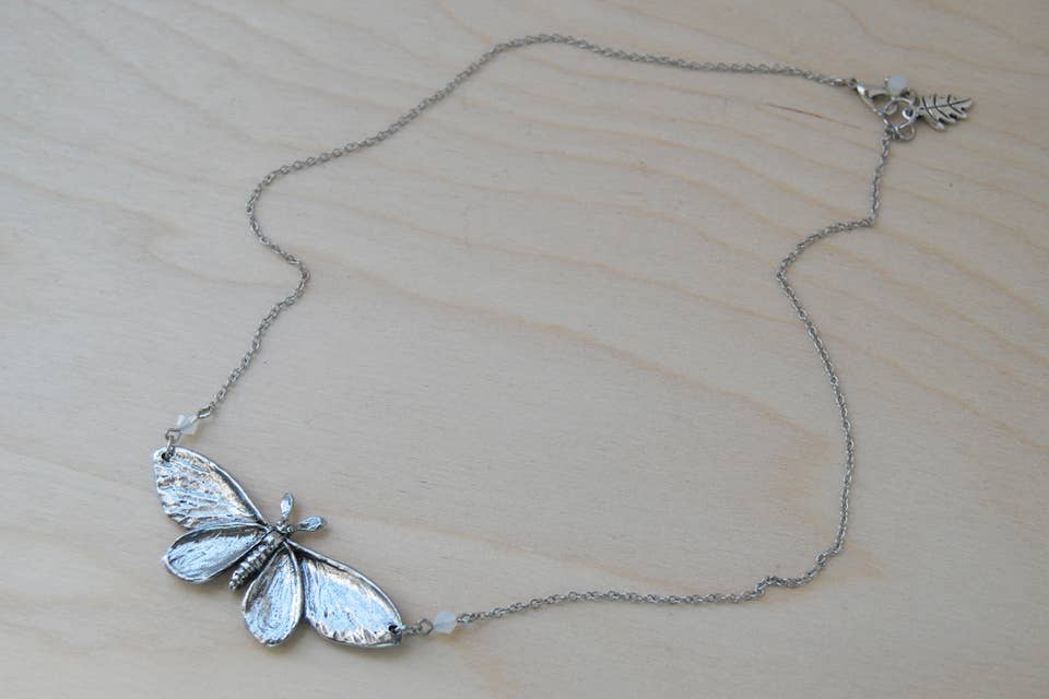 18" Majestic Silver Moth Necklace